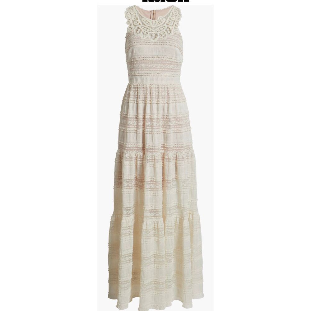 Eliza J Mixed Media Embroidered Lace Maxi Dress in Ivory NWT Size 2